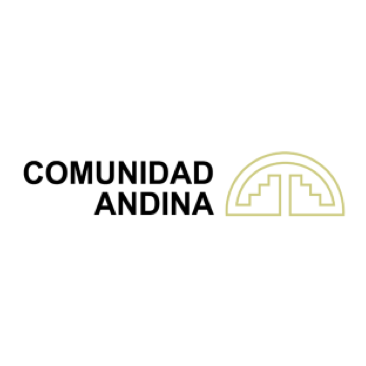 Logo de la Comunidad Andina de color negro, al lado un símbolo de color dorado. 